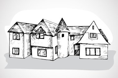 İzole el çekilmiş ev