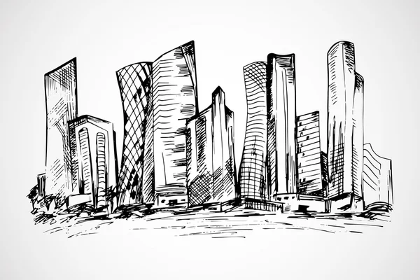 Elle çizilmiş yatay sahne ofis binaları