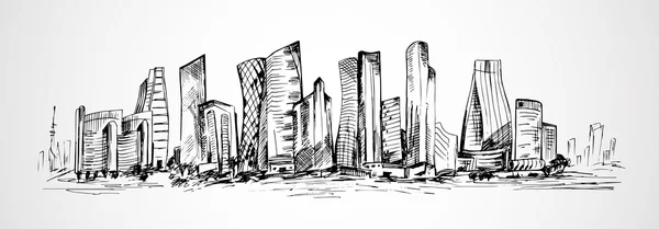 Cena horizontal desenhada à mão de edifícios de escritórios —  Vetores de Stock