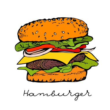 İzole el çekilmiş hamburger