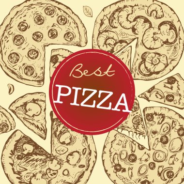 Arka plan farklı pizza dilimleri ile