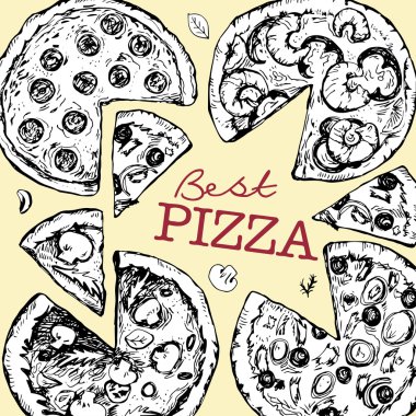 Arka plan farklı pizza dilimleri ile