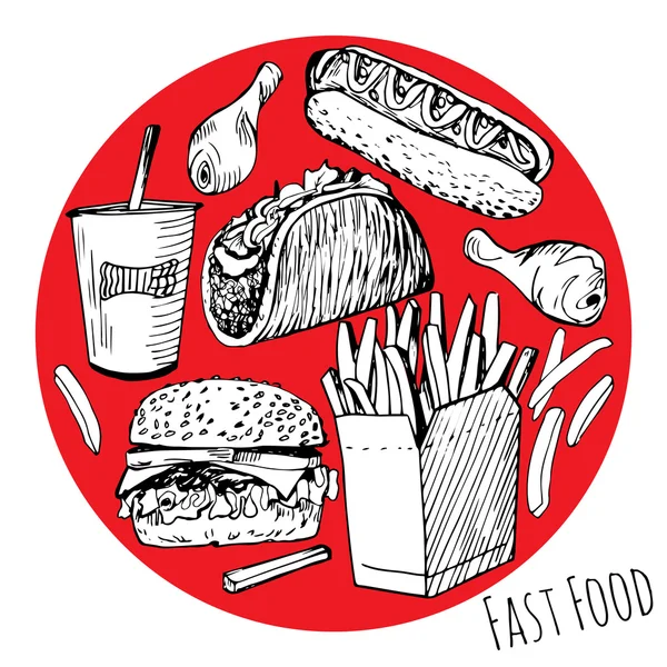Aislado mano dibujado comida rápida — Vector de stock