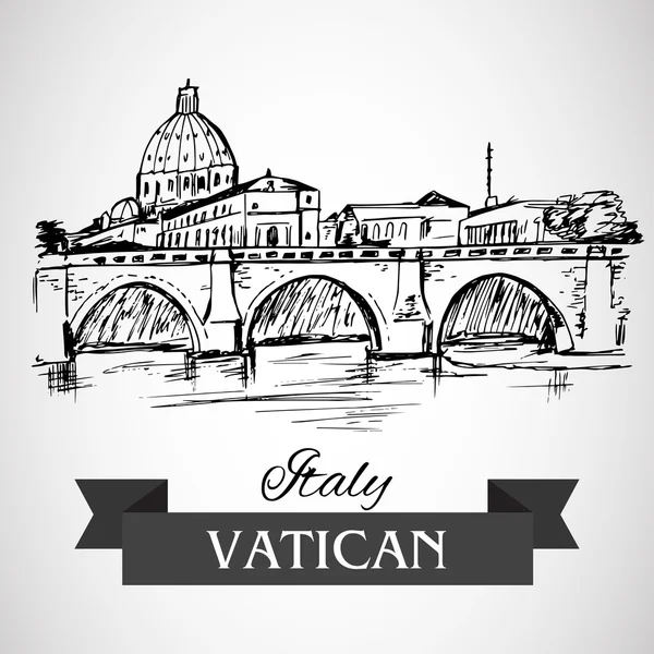 St. Peter's Basilica and bridge — Stock Vector