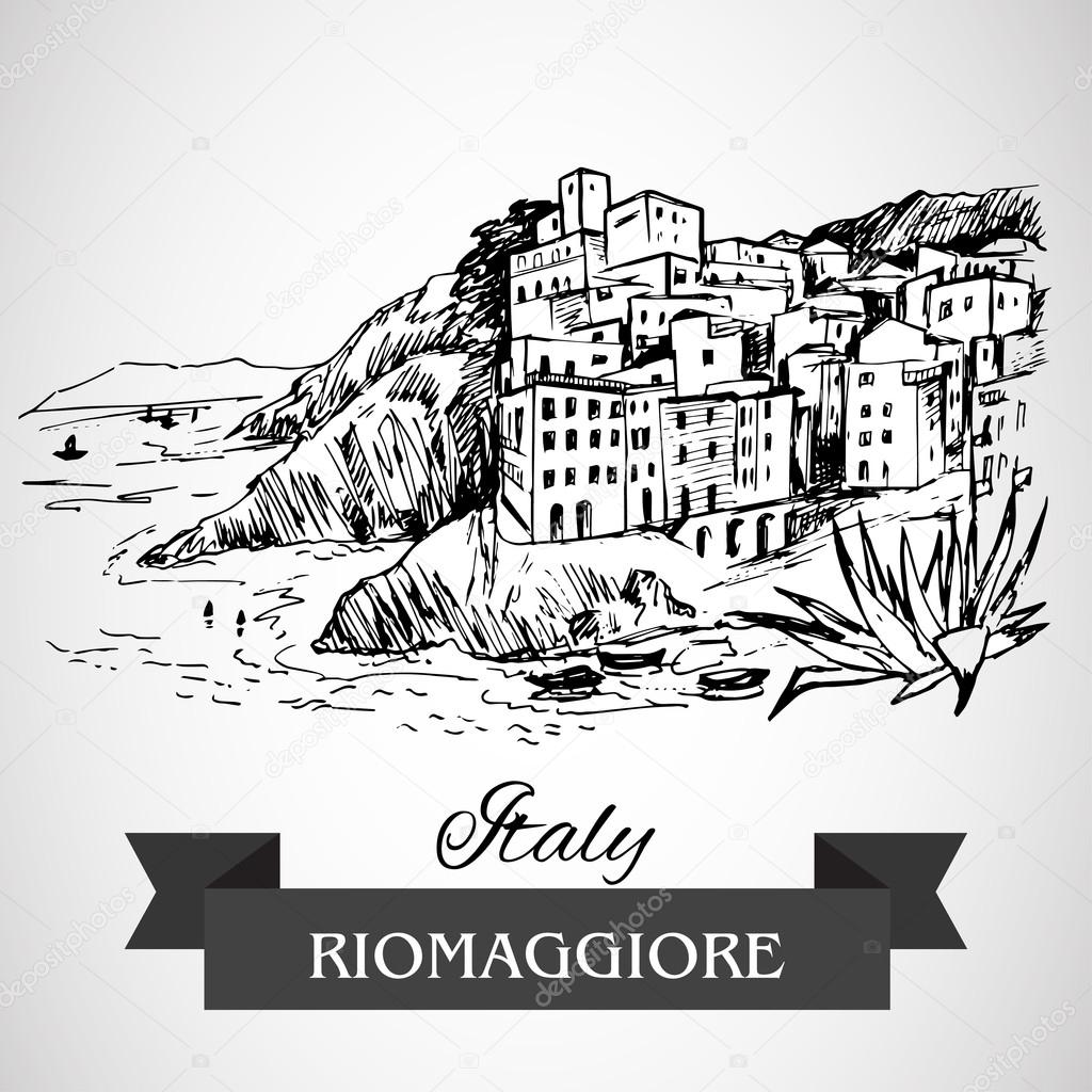 Hand drawn Riomaggiore village