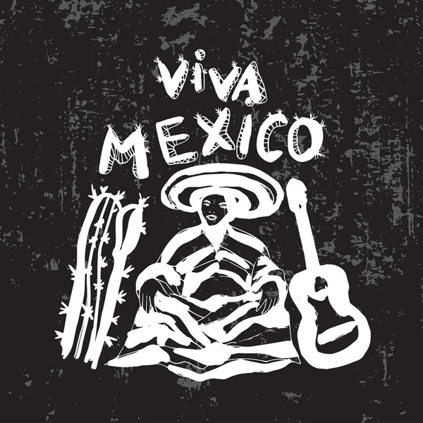 Mexická muž s kytarou a kaktus — Stockový vektor