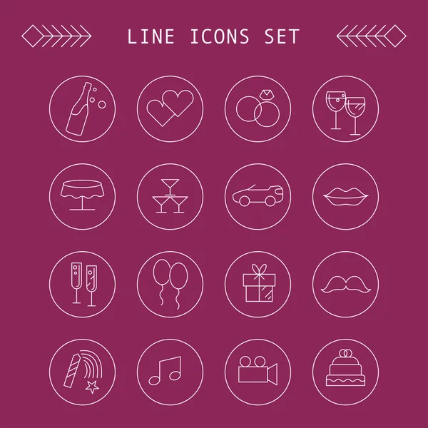Wedding and intertainment line icons — Stock Vector
