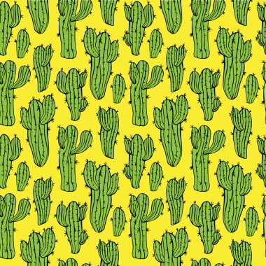 Kesintisiz renkli arka plan ile el dranw kaktüsler