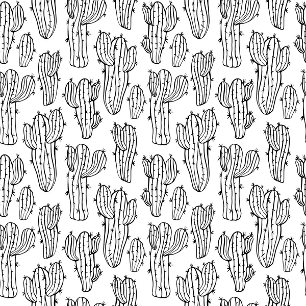 Sömlös bakgrund med hand dranw kaktusar — Stock vektor