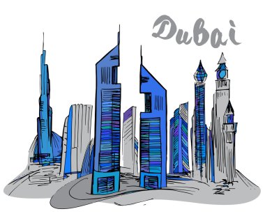 Elle çizilmiş Dubai gökdelen