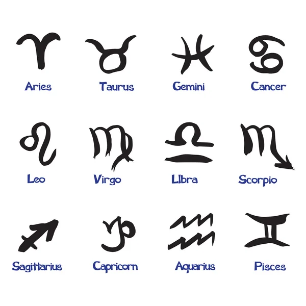 Simboli disegnati a mano pennello inchiostro zodiacale — Vettoriale Stock