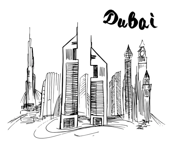 Rascacielos Dubai dibujado a mano — Vector de stock