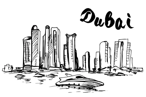 Rascacielos Dubai dibujado a mano — Vector de stock