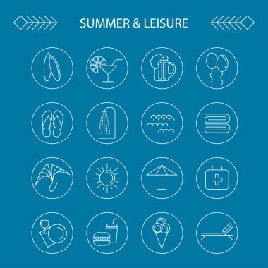 Yaz ve eğlence anahat simgeleri