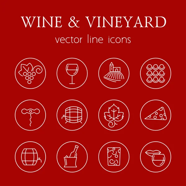 Wine and vineyard line icons — Stock Vector