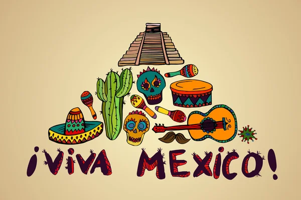 Patrón sin costuras con símbolos mexicanos - Viva México. Aislado en — Vector de stock