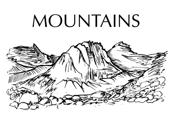 Caneta de tinta gama desenhada de montanha — Vetor de Stock