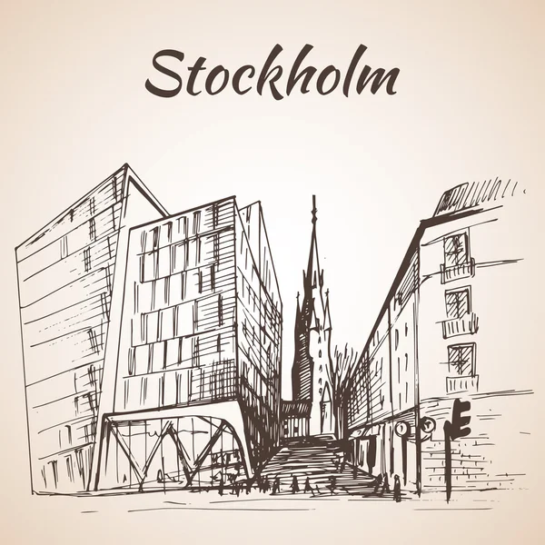 Stockholm City Station - kézzel rajzolt ábra. — Stock Vector