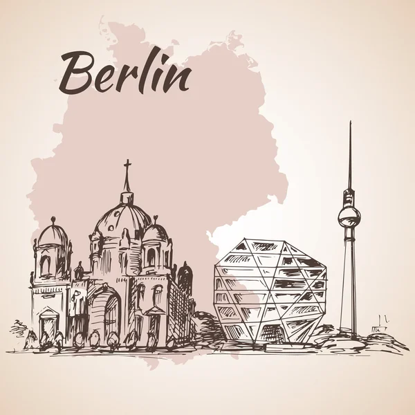 Catedral de Berlín y Torre de TV de Berlín — Vector de stock
