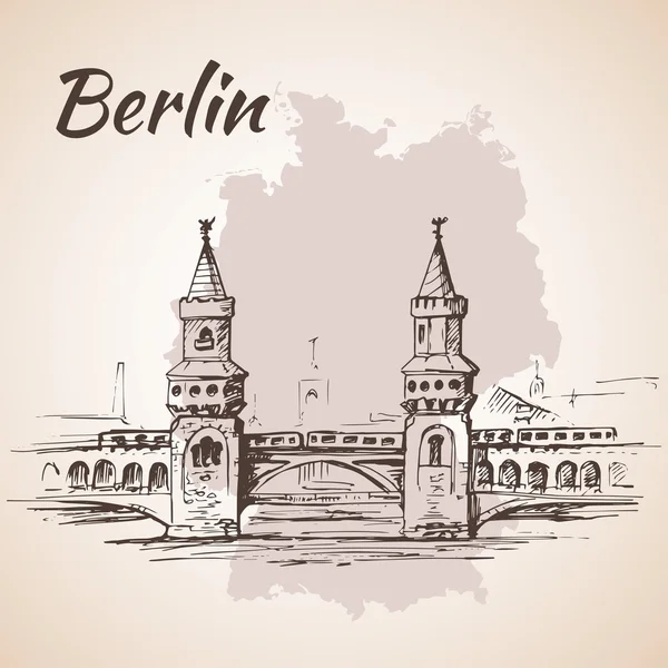 Pont Oberbaum dessiné à la main - Berlin, Allemagne — Image vectorielle