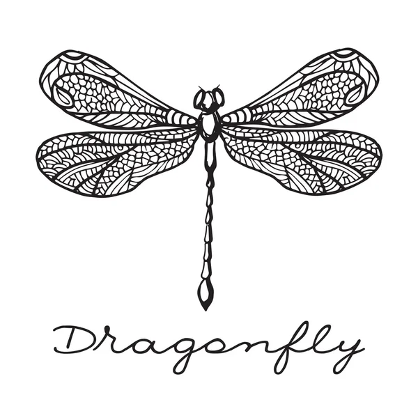 手画的蜻蜓与涂鸦画翅膀 — 图库矢量图片