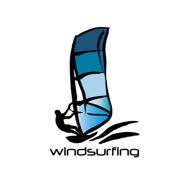 Siyah ve mavi Rüzgar Sörfü adam silüeti — Stok Vektör