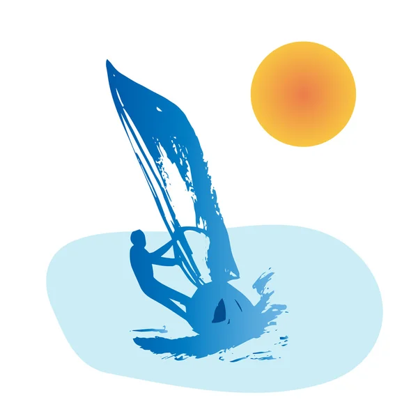 Silueta azul del hombre windsurf — Vector de stock