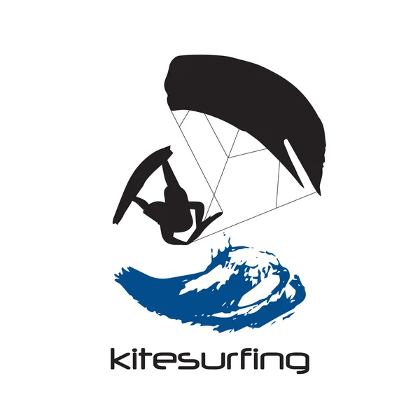 Black Silhouette of kitesurfing man — Stock Vector