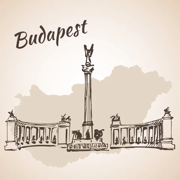 Hosok tere - uma das principais praças de Budapeste, Hungria —  Vetores de Stock