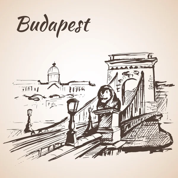 Lánchíd - Budapest, Magyarország. Elszigetelt fehér background — Stock Vector