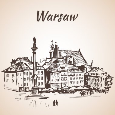 Castle Square Varşova, Polonya eski mahallesi. Kroki. Isol