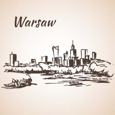 Varşova cityscape. Kroki. Beyaz arka plan üzerinde izole