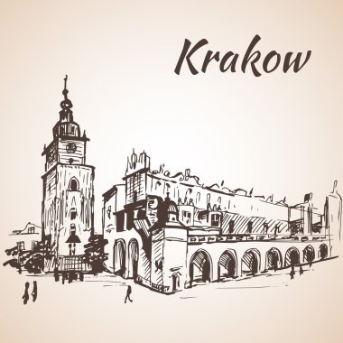 Main Square, Krakow, Polonya. Kroki. Beyaz adam izole