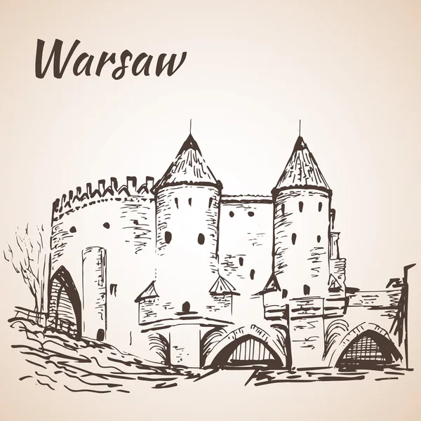 Warsaw Barbican. Sketch. Isolated on white background — Stock Vector
