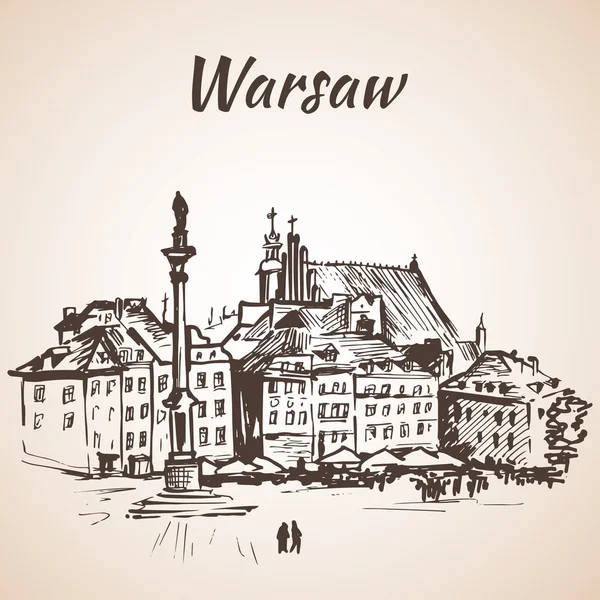Castle Square Varşova, Polonya eski mahallesi. Kroki. Isol