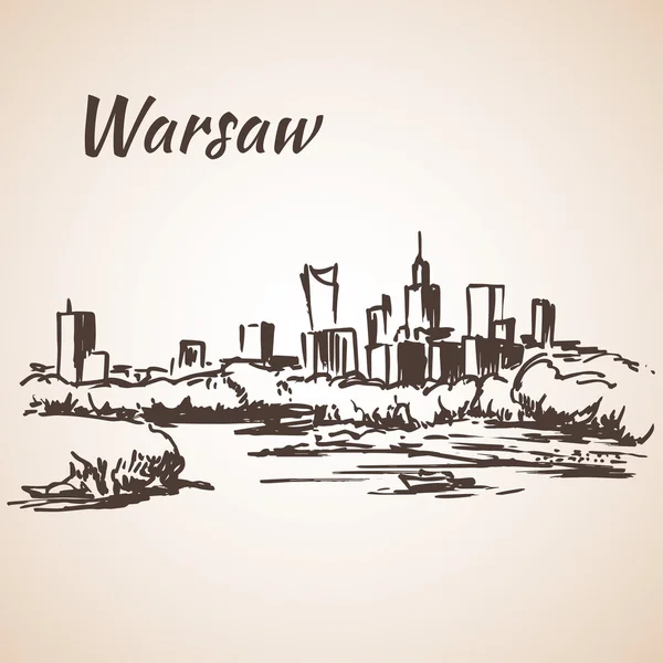 Варшавский городской пейзаж. Скетч. Изолированный на белом фоне — стоковый вектор