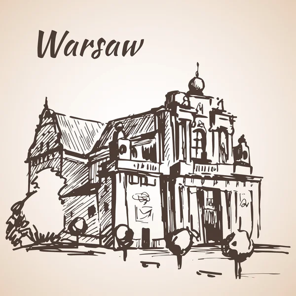 Karmelitánský kostel, Varšava. Skica. Izolované na bílém pozadí — Stockový vektor