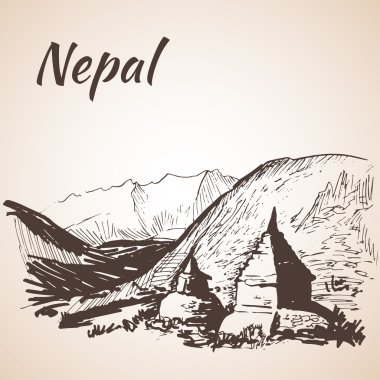 Nepal Himalayalar. Beyaz arka plan üzerinde izole