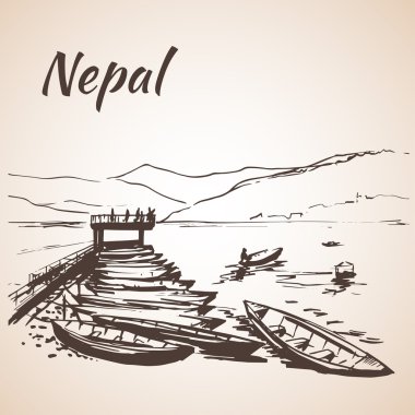 Su ve birçok tekne ile Nepal görünümü