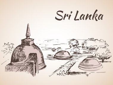 Sri Lanka - göl yakınındaki birkaç stupas