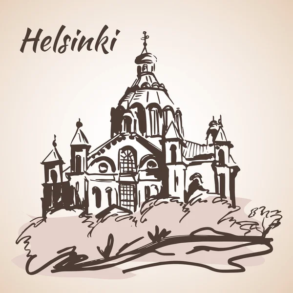 Uspenski Katedrali'ne de Helsinki - Finlandiya. Kroki, wh izole — Stok Vektör