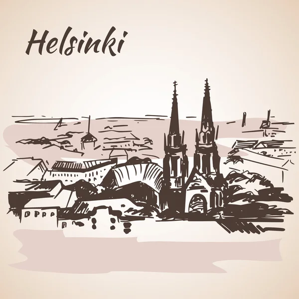 Cityscape Helsinki - Finlandiya. Kroki, üzerinde beyaz backg izole — Stok Vektör