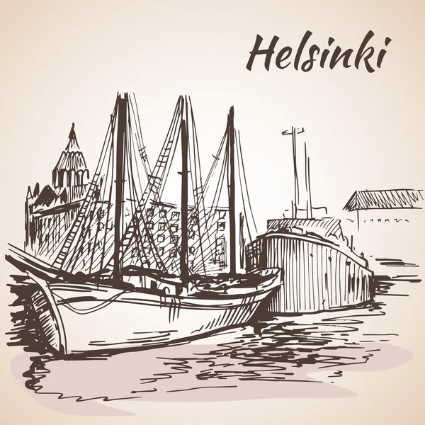 Хельсинки - порт, набережная. Изолированный на белом фоне — стоковый вектор