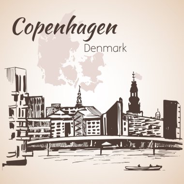 Cityscape modern binalar bir Kopenhag ile