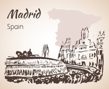Plaza de Cibeles çeşme ve kare. Madrid