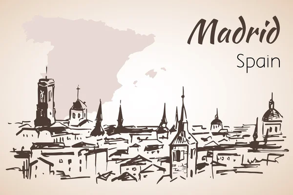 Paysage urbain de Madrid avec carte — Image vectorielle