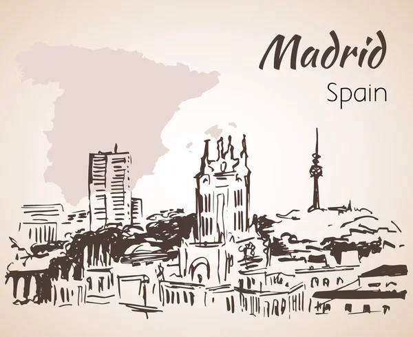 Madrid stadsgezicht met kaart. — Stockvector