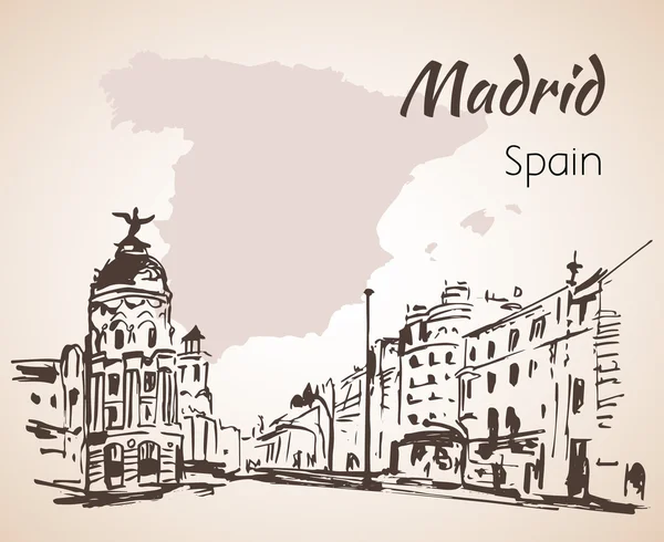 Madrid hand getekende straat. Spanje — Stockvector