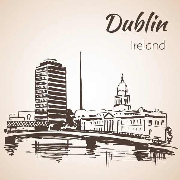 "Dublin Liffey Liberty Hall" и "The Spire of Dublin". Ирландия . — стоковый вектор