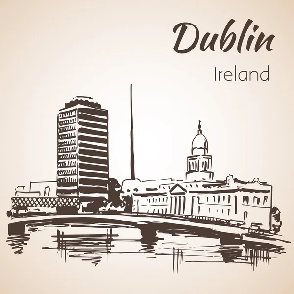 Dublin Liffey Liberty Hall y The Spire of Dublin. Irlanda . — Vector de stock